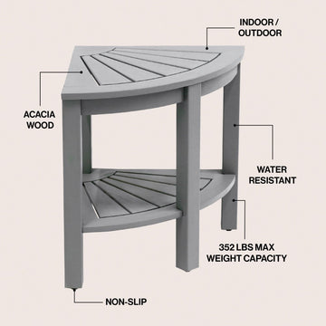 Maris 18" Classic Coastal Solid Acacia Wood Indoor/Outdoor Corner Shower Bench with Shelf